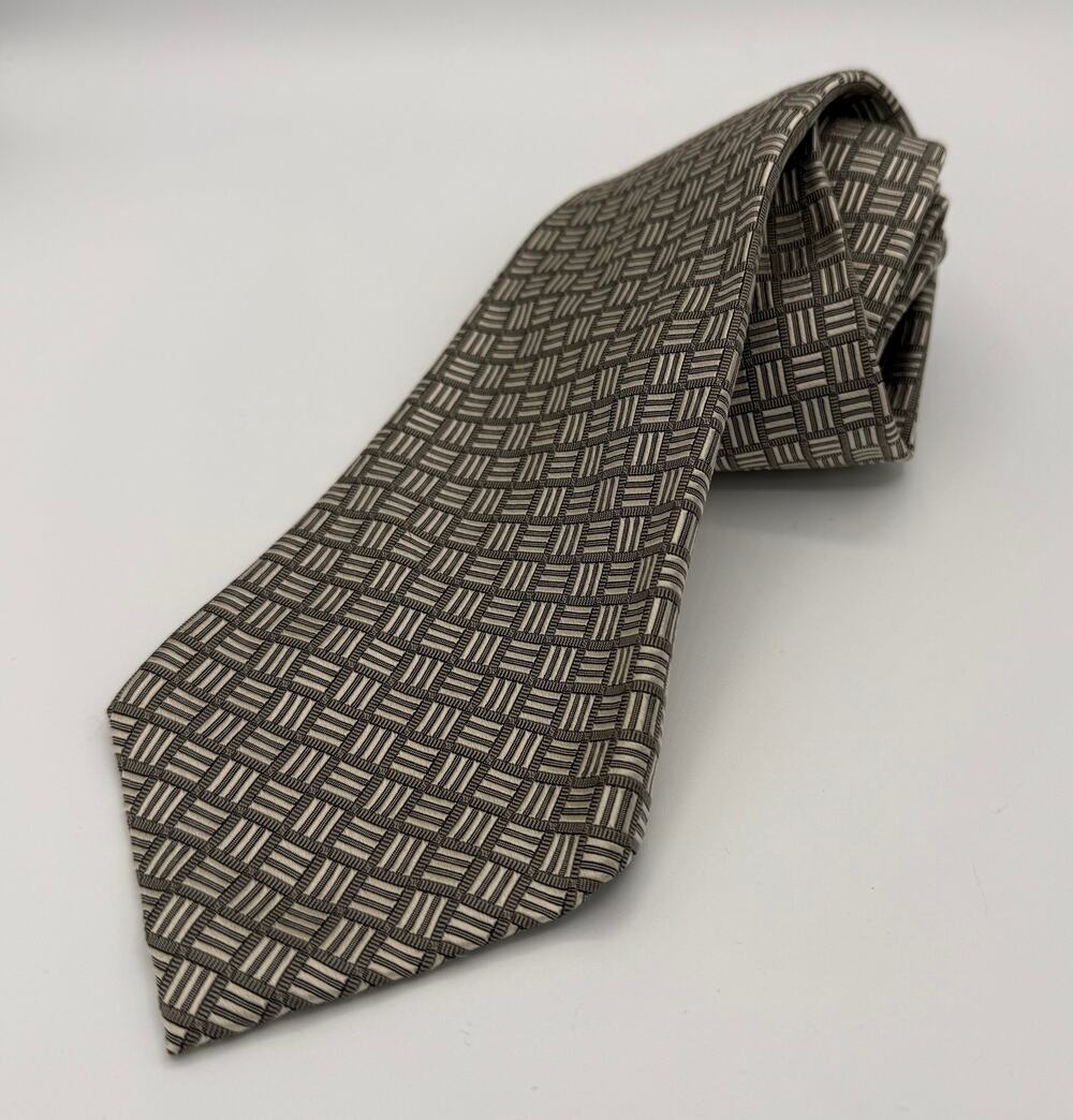 VTG Polo Ralph Lauren Mens Geometric Hand Made In USA Gray Silk Tie OS